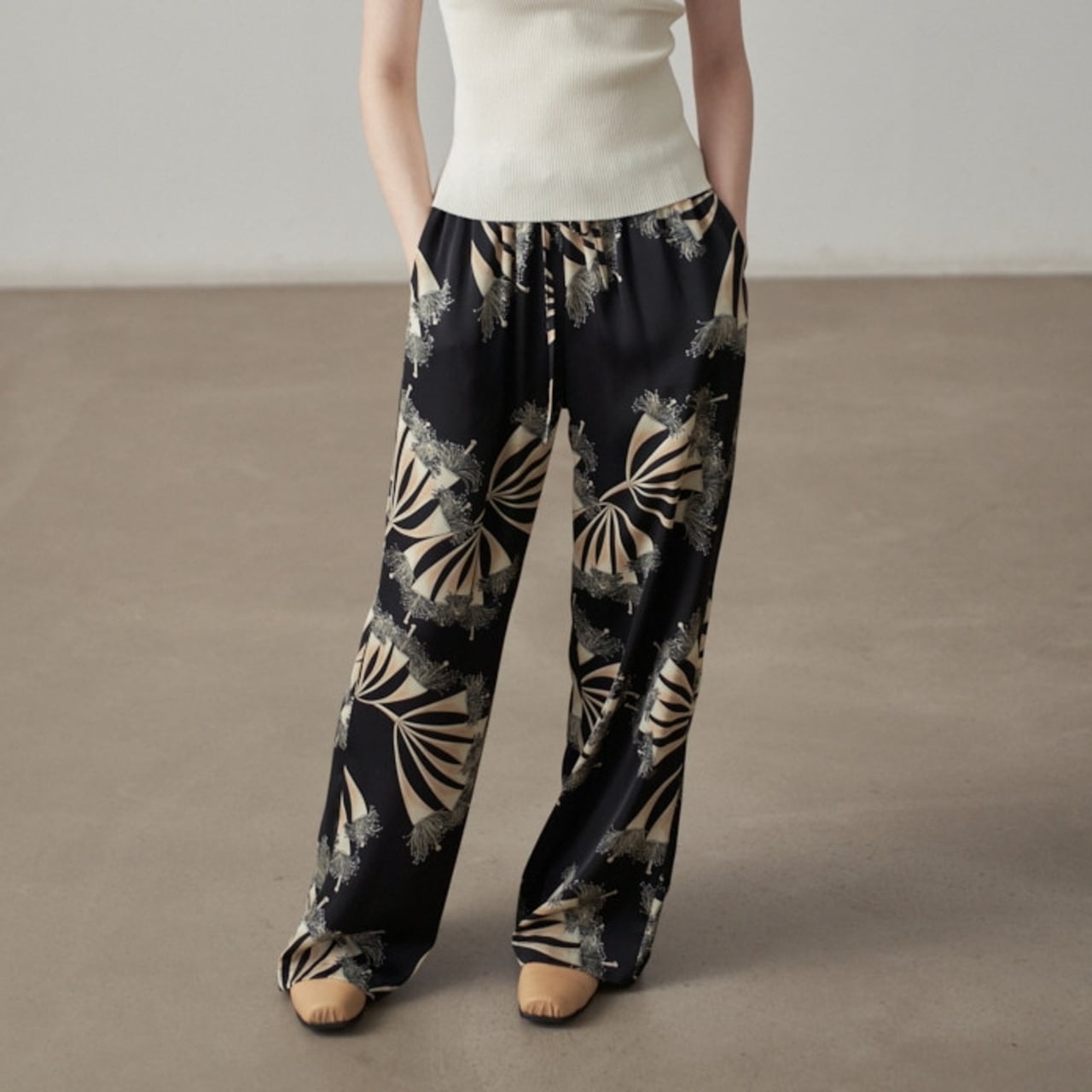 Print Wide Pants 01354