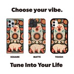 受注生産 iPhoneケース 白いうさぎと花のナイト民芸柄｜うさぎモチーフ PSYF060B