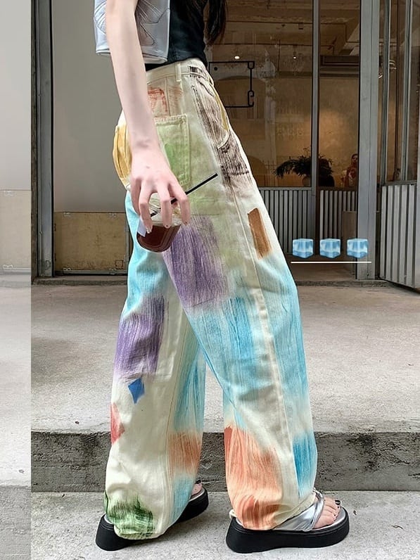 Watercolor Paint Denim Pants*S-43
