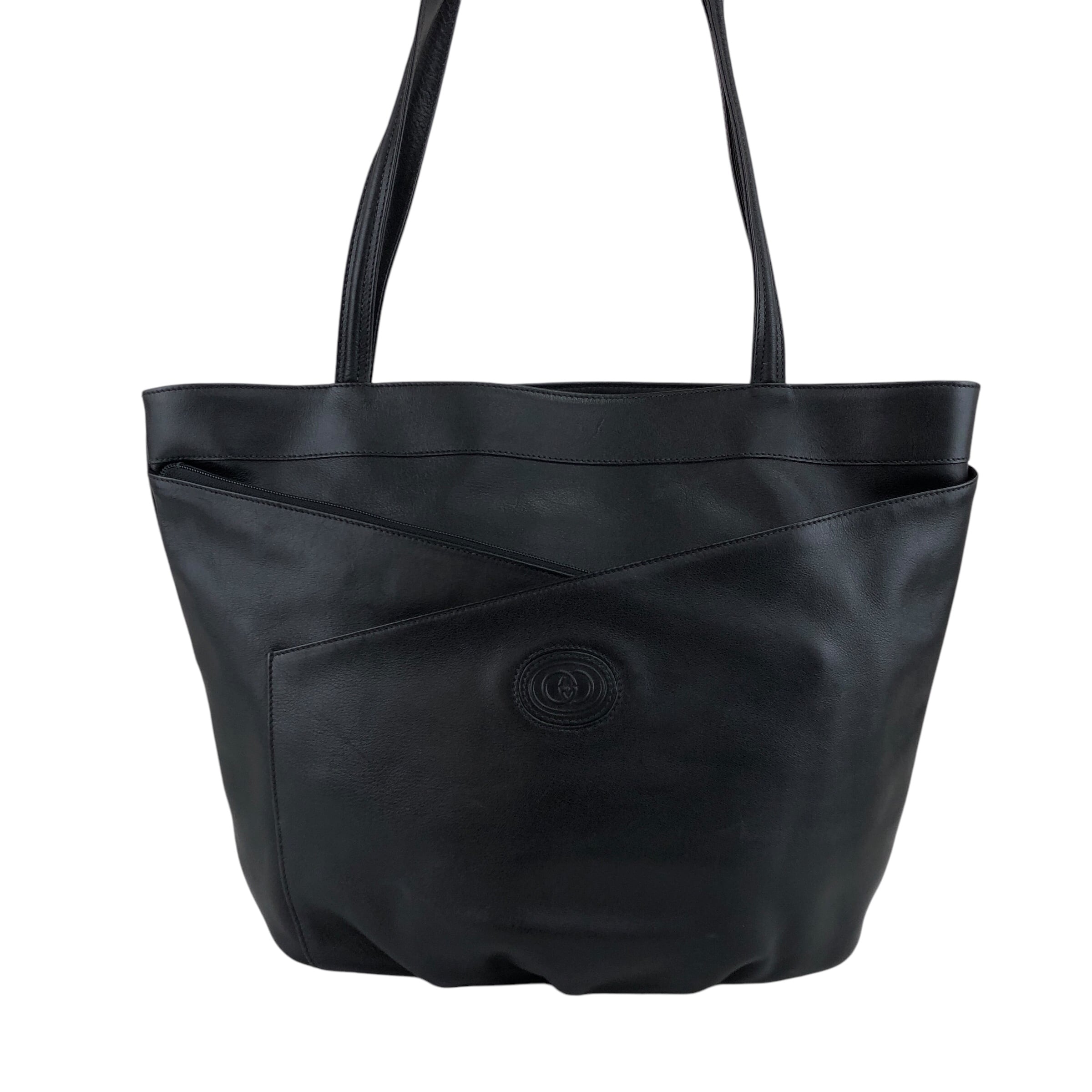 GUCCI グッチ トートバッグ ブラック ロゴ レザー vintage