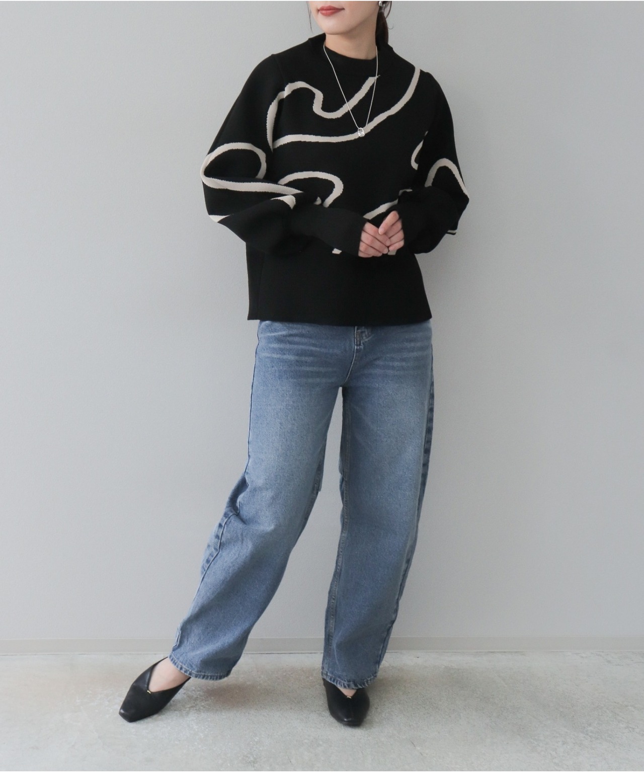 OI43086 ミラノリブラインジャガードプルオーバー black