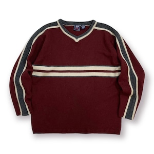 USED ISD BLUES v neck knit sweater - burgundy