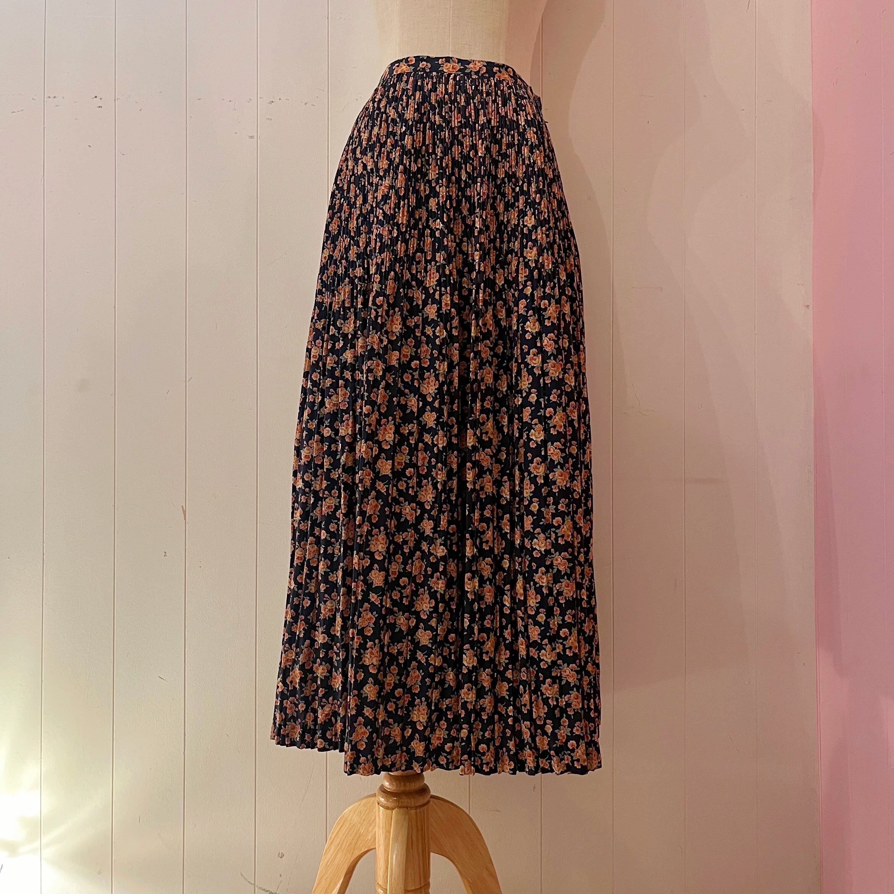 orange mini rose pleats skirt