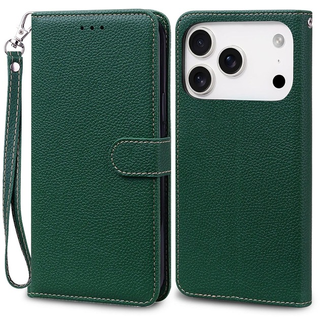 iPhone 18 Pro Max 通用 17 Pro Max ケース 手帳型 用 Cobeimisr カバー case ライチ紋 ダークグリーン