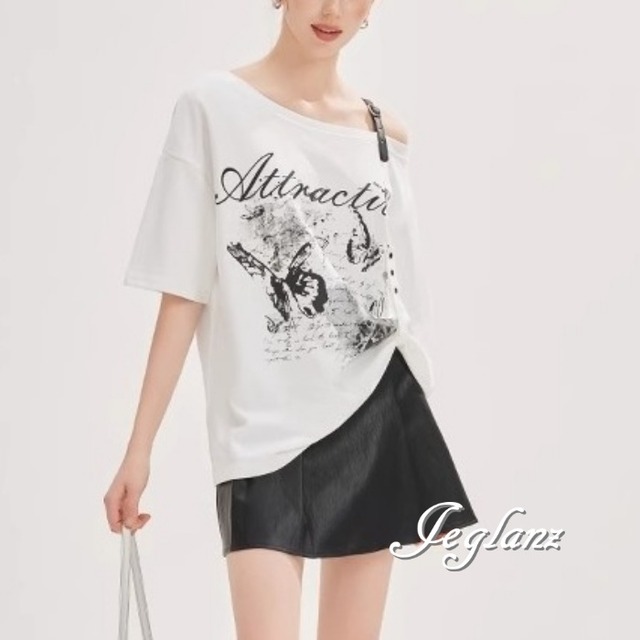 2色 カットソー シャツ スタッズ ベルト ワンショル 肌見せ（MA350）ρ