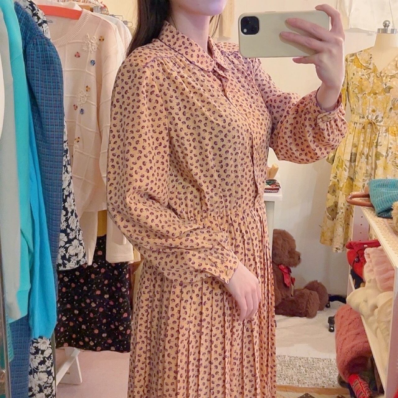 purple mini flower pleats one-piece