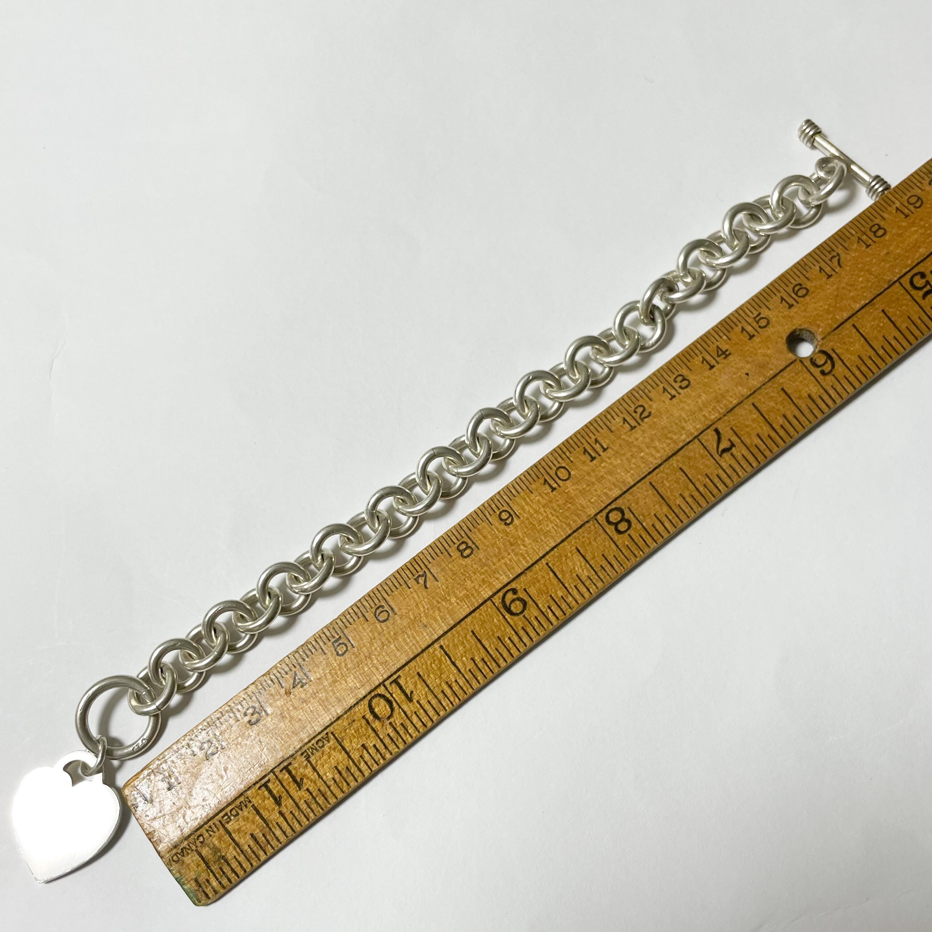 Vintage 925 Silver Chain Bracelet With Heart Charm (Heavy) Made In