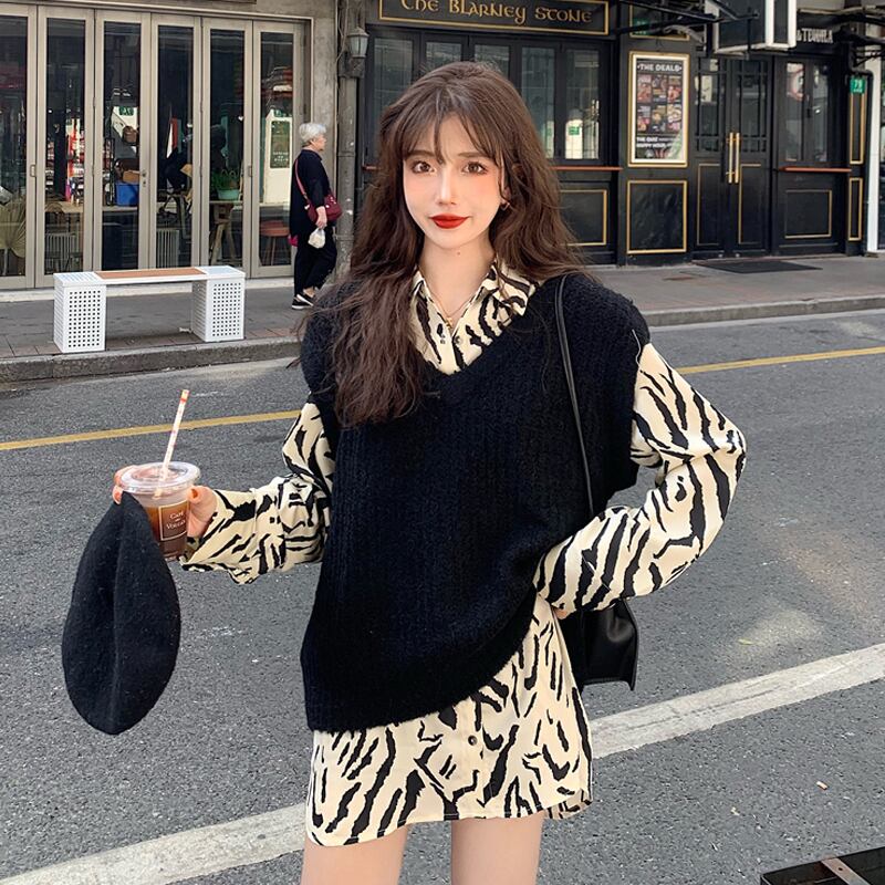 ルーズニットジャケット スプリングオータムスタイルノースリーブ 春物 秋物 試着室20836383509