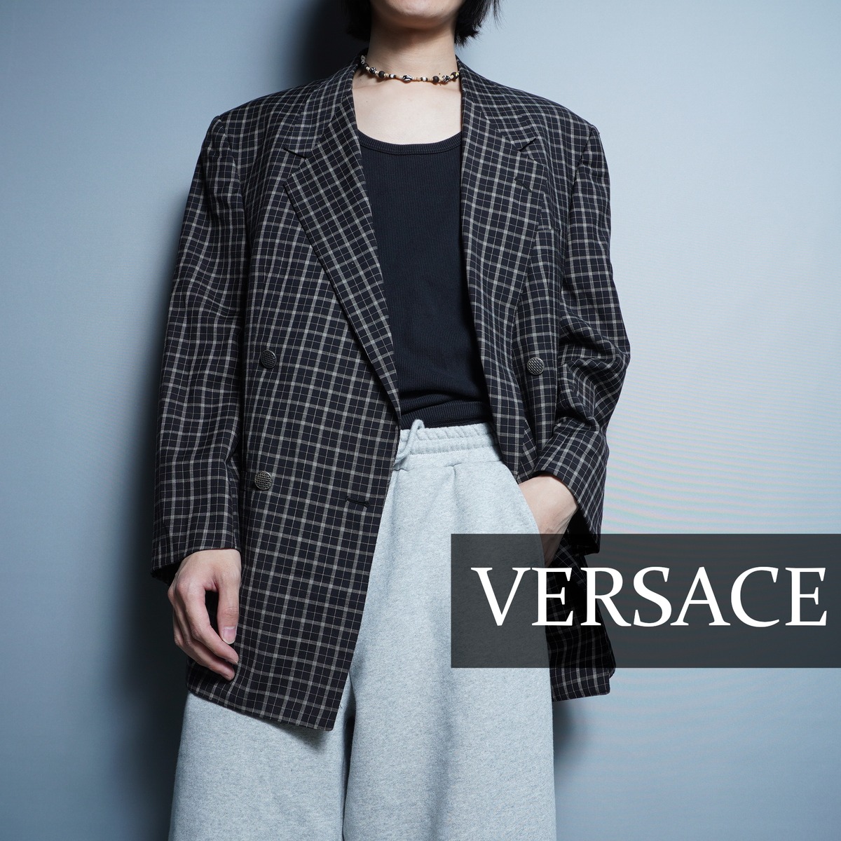 VERSACE】ヴェルサーチェ チェック柄メタルボタン セットアップスーツ