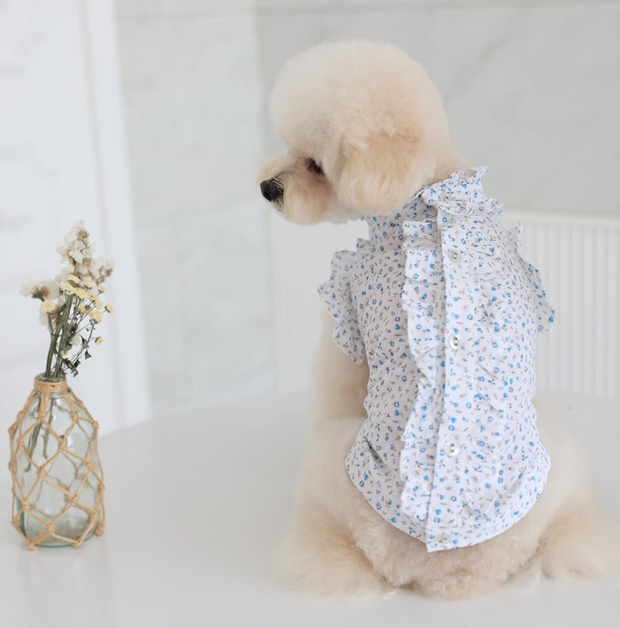 luv flower frill blouses S ~ XL 2color / ドッグウェア 犬服 フリル袖 ブラウス 袖なし 可愛い 犬の服 春夏 新作 花柄 シャツ おしゃれ top160