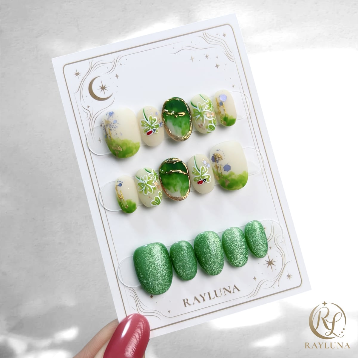 【#838】レイルナオリジナル 15枚入り/繰返し使える【プレミアム】ネイルチップ/ショート アーモンド/TTS未連携