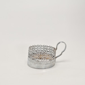 ヴィンテージ雑貨 紺色磁器×メタルホルダー カップ＆ソーサー