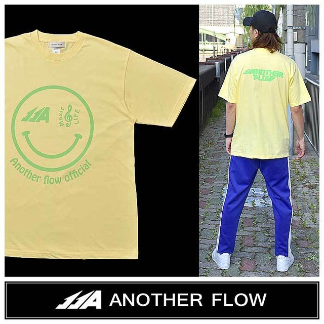 ANOTHER FLOW(アナザーフロー) ネオン スマイルマーク Tシャツ ライトイエロー×グリーン