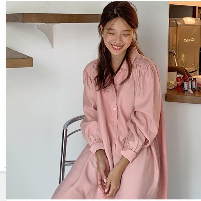 シャツワンピース ロング丈 長袖 ワンピース ロング ミモレ丈 ボタン