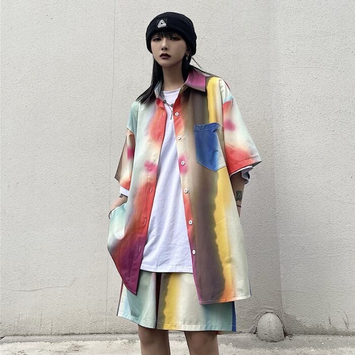 スタイルサマーカジュアルプリント柄シャツ ルーズハイウェストショーツ かわいい 夏物 ブルマー ケッペル33684177857