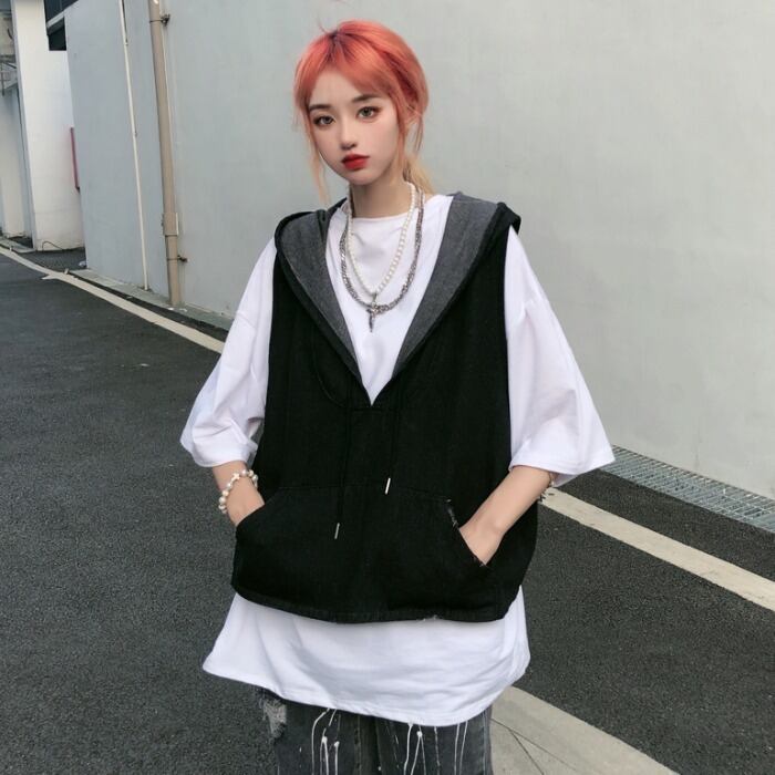 サマールーズスタイルノースリーブトップス レディースフードジャケット かわいい 夏物 ケッペル81462970178