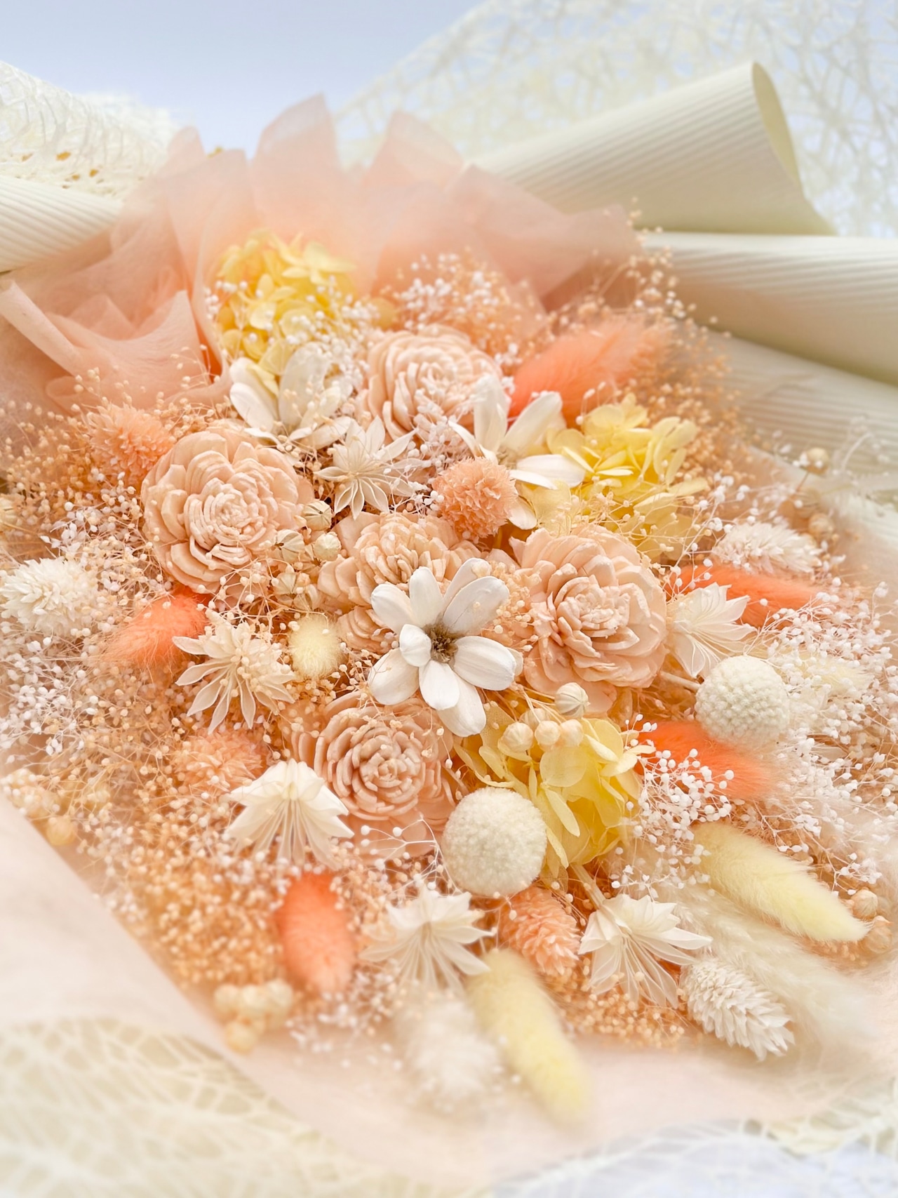 ドライフラワー花束(杏色) □Lサイズ 【定番商品】 画像3
