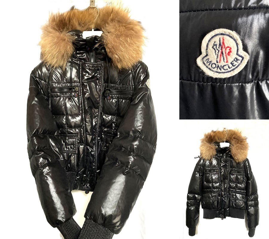 美品 国内正規 MONCLER モンクレール GEORGIA 毛皮 ファー ブラック ダウン ジャケット 定価178000円