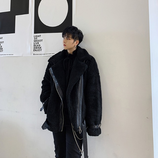 ボア バイクジャケット風 ダブル ライダース ジャケット メンズ ユニセックス 黒 ブラック モード系 アウター シンプル レザージャケット ベルト ボアコート もこもこ V系 韓国 原宿系 ロック 個性的 ブルゾン コート お支払い後日以内に発送 Out041 Garcons ボア バイクジャケット風 ダブル ライダース ジャケット メンズ ユニセックス 黒 ブラック モード系 アウター シンプル レザージャケット ベルト ボアコート もこもこ V系 韓国 原宿系 ロック 個性的 ブルゾン コート お支払い後日以内に発送 Out041 Garcons