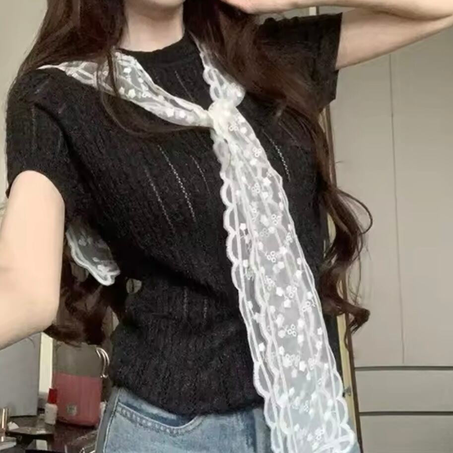 レースセーラーカラーリブニット