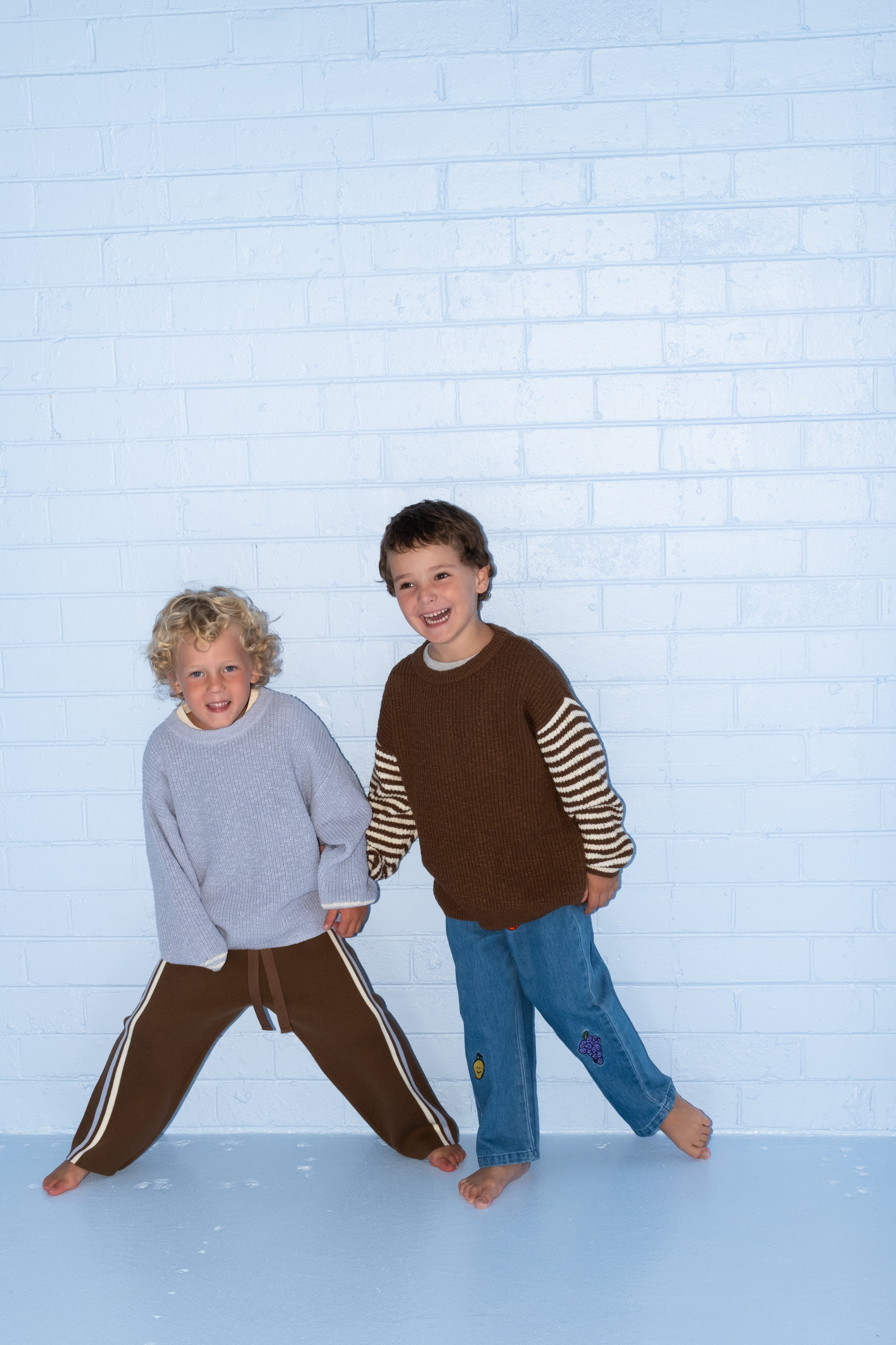 【即納/送料無料】Grown / Organic Striped Milano Knit Pants - Espresso