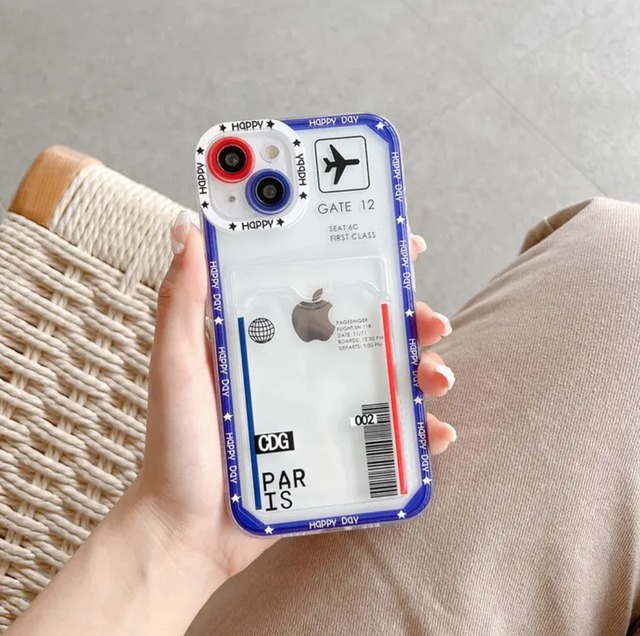 iPhoneケース iPhone14 iPhone13 カードケース付き 飛行機 チケット 空港 旅行 便利 かわいい スマホケース おしゃれ 韓国 2440