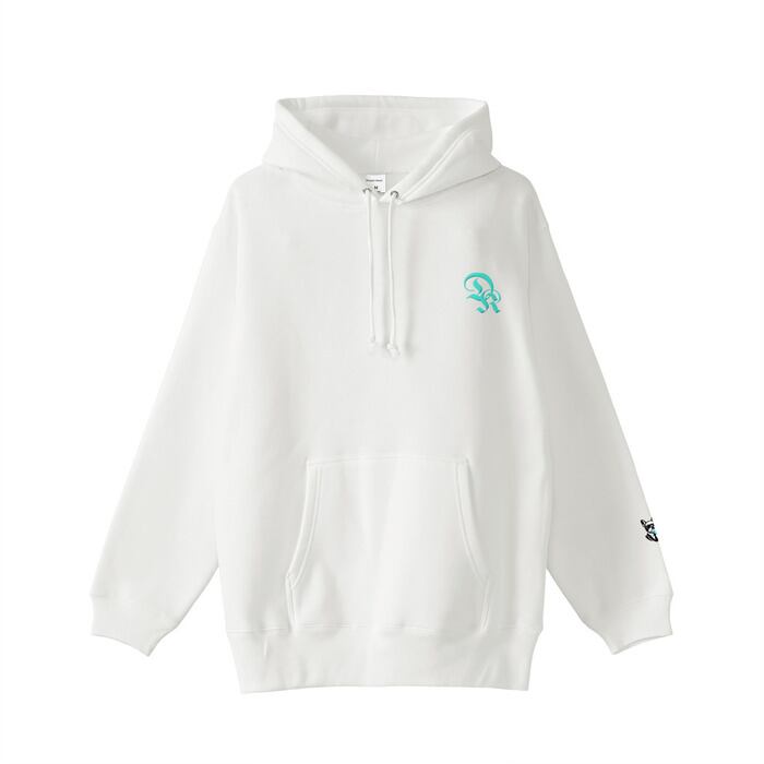 刺繍】白フード付きパーカー×ステッカー風ロゴセンター | Pay ID