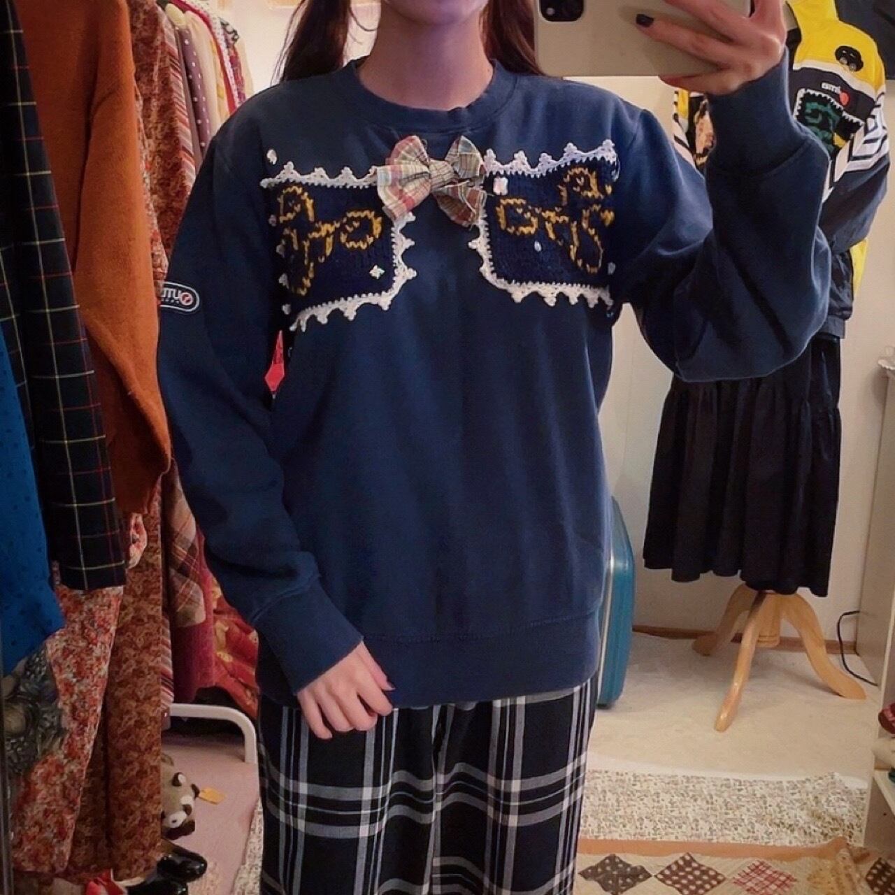 remake / side street light ribbon navy sweat