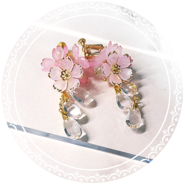 【イヤリング】桜色のきらめき