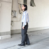 レザージャケット、グーチレーヨンストライプロングスリーブシャツデッドストック