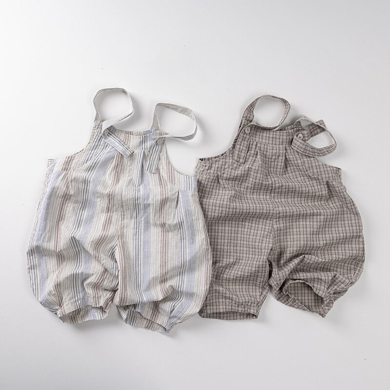 【BABY&KID】韓国風 チェック柄、ストライプサロペット