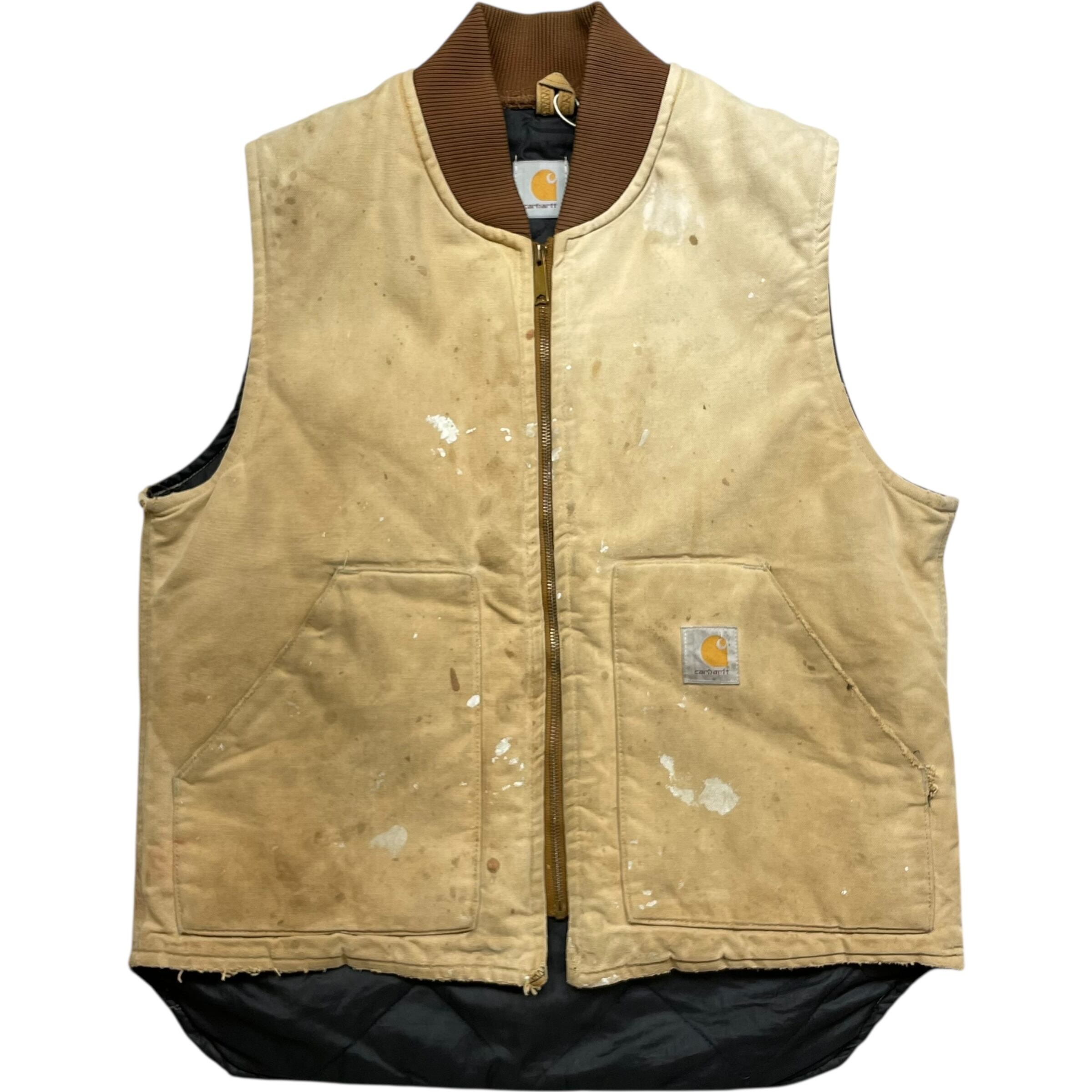 《L》 Carhartt カーハート ダックベスト ワークジャケット フェード ペンキ 雰囲気◎ ブラウン no.9493