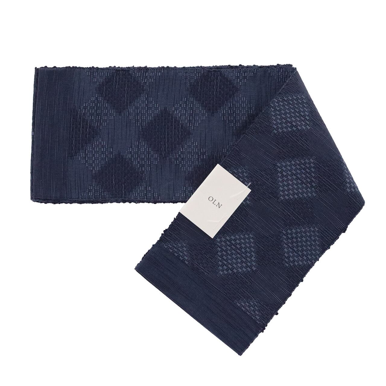 半巾帯 en coton「格子菱(こうしびし)」navy blue