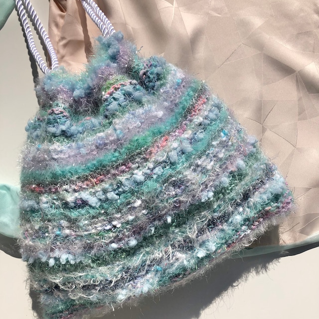 hand knit bag :sax