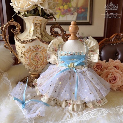 予約【№B05266】フラワー柄 フライングスリーブ キラキラチュール ドレスワンピ(ヘッドドレス:オプション)