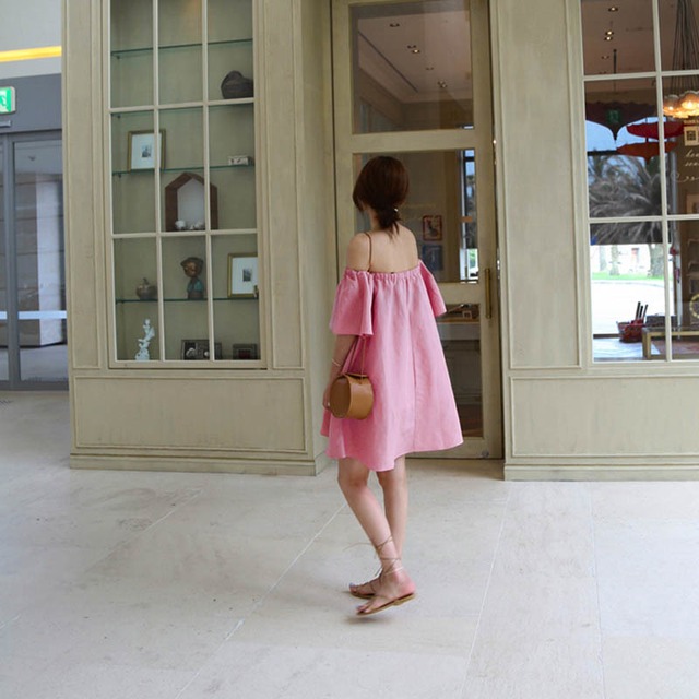 ピンクがラブリー オフショルダーリネンワンピース Na Na Iro ピンクがラブリー オフショルダーリネンワンピース Na Na Iro