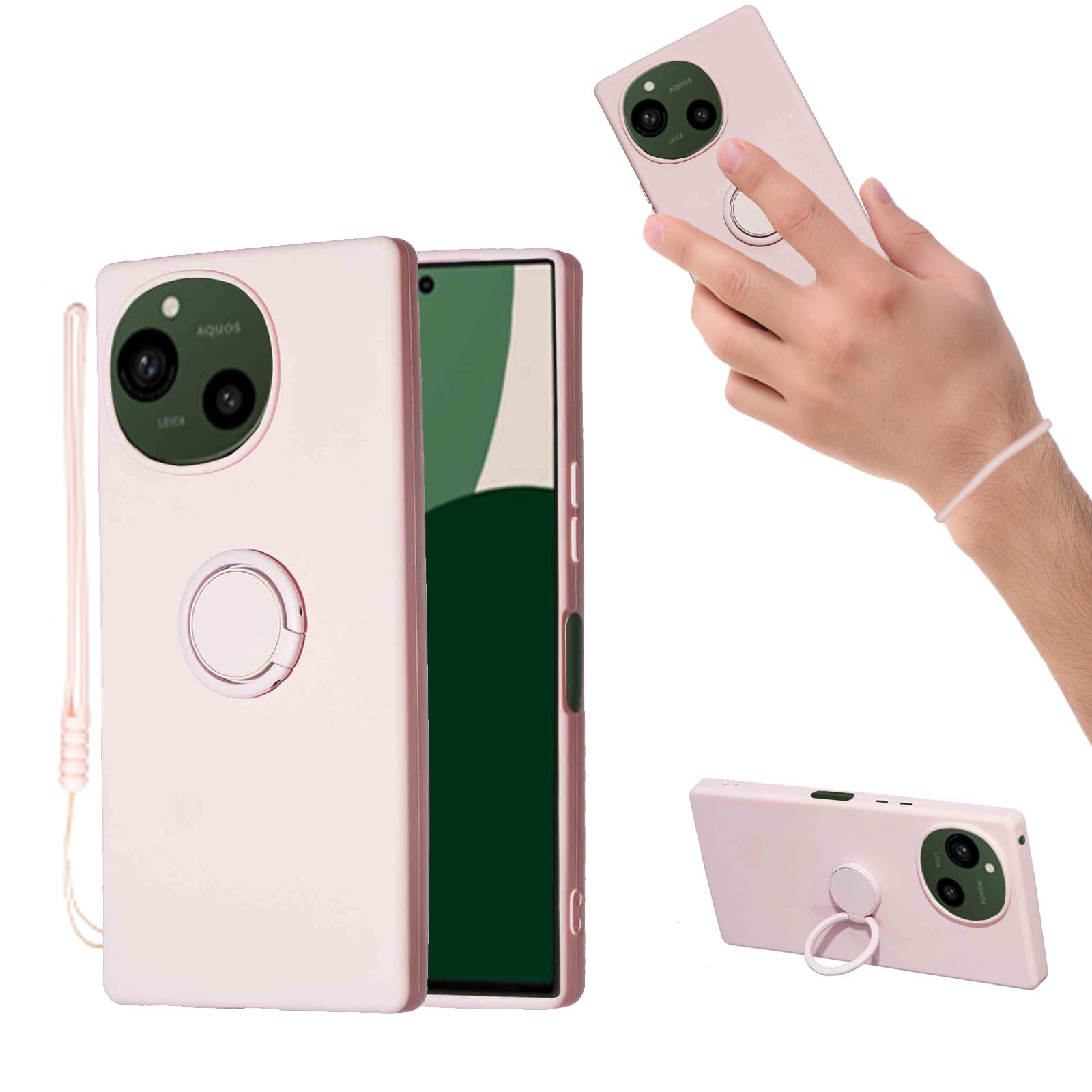 for Aquos R9 SH-51E ケース 液状シリカゲル親肌TPU新型携帯スタンド保護カバーカップル 放熱強純色極シンプル(R9ピンク)