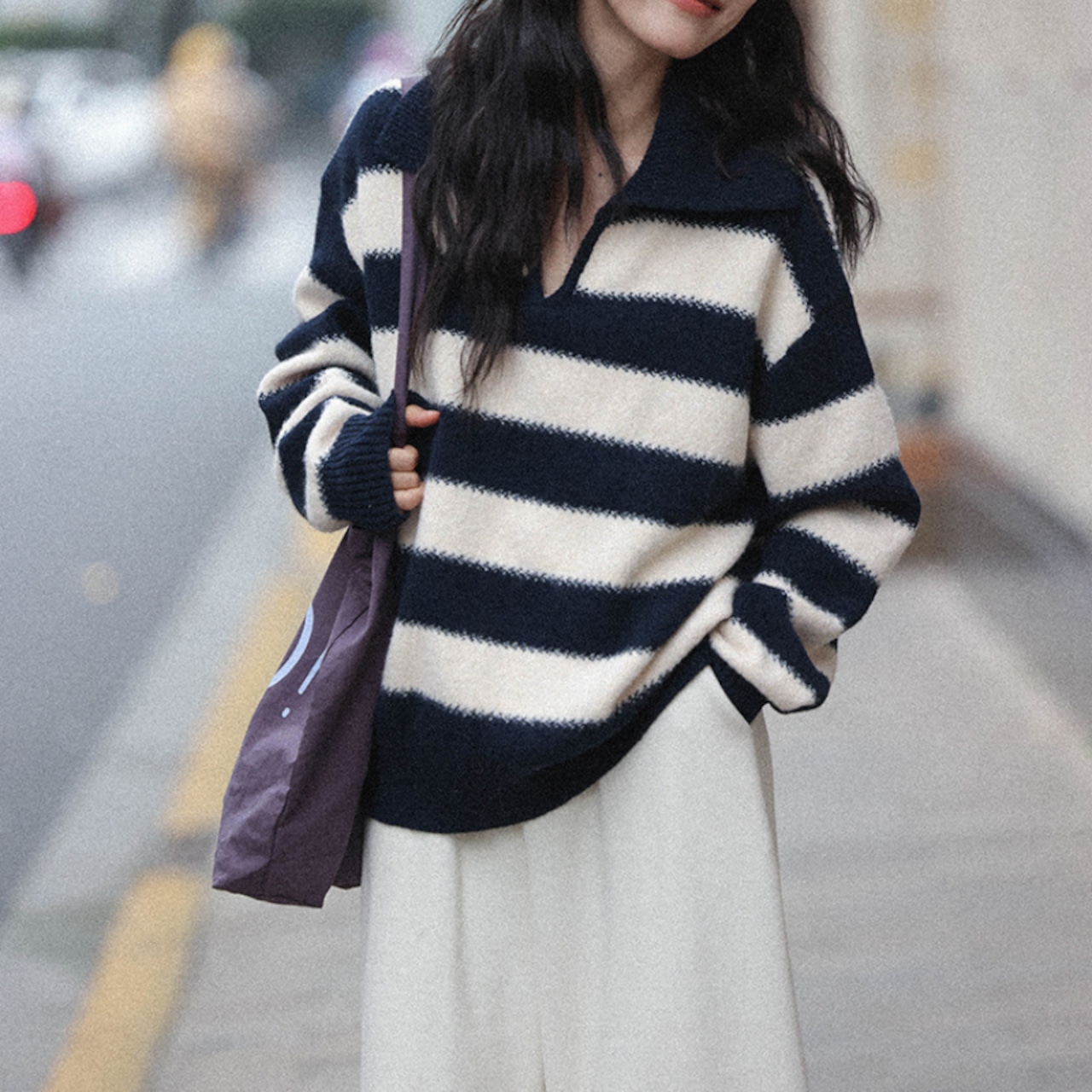 open-collar border knit　J00214