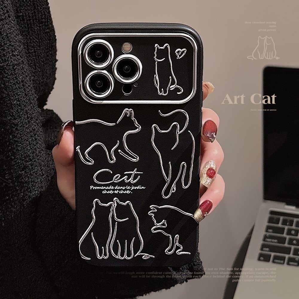 【新型iPhone15シリーズ対応】大人かわいいキャット◎ブラック×メタル 黒猫 カメラ保護 ねこ デザイン おしゃれ スマホケース ND-15048