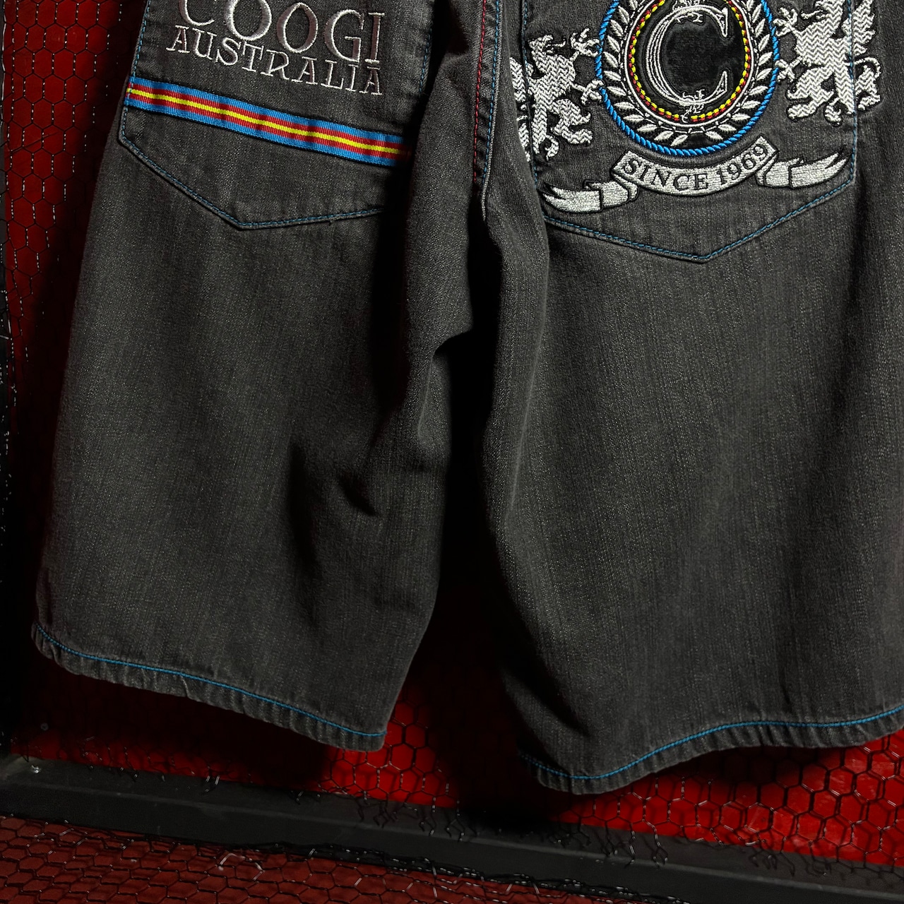 COOGI Hip Hop ブラックデニムショーツ 刺繍 膝下 クージー W32
