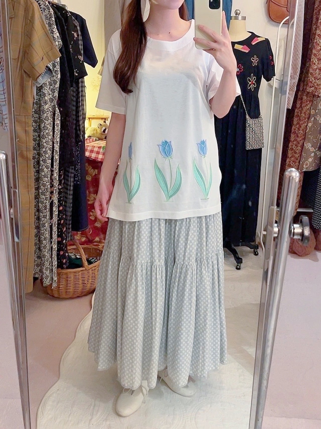 blue tulip white T-shirt