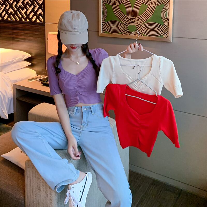 スタンダードプリーツVネックセーター トップス Tシャツ レトロ ドラファッションホール90051089627