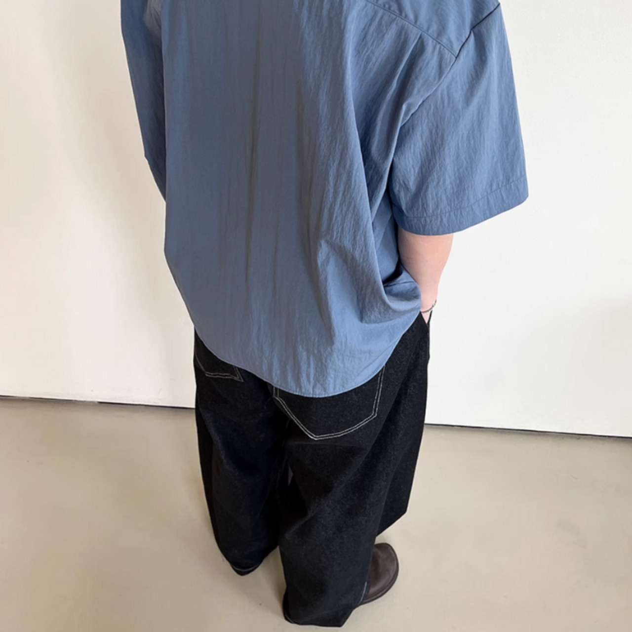 ドライシルク風ニュアンスカラー半袖シャツ　0738