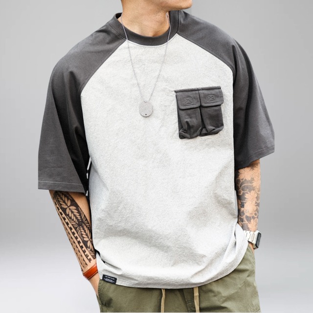 Raglan Sleeve Crew Neck Patch Pocket T-Shirt ◇3color H0369