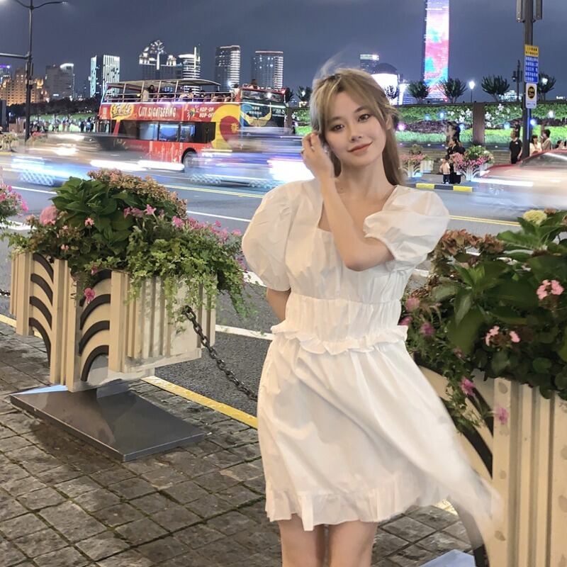 スリーブドレス サマーカラースカート 大人ガーリー スウィート キュート カジュアル 夏物 スクウェア モンロー21386458434