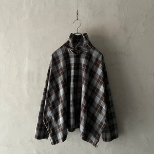 -eskandar- 90's deformation stand collar check shirt