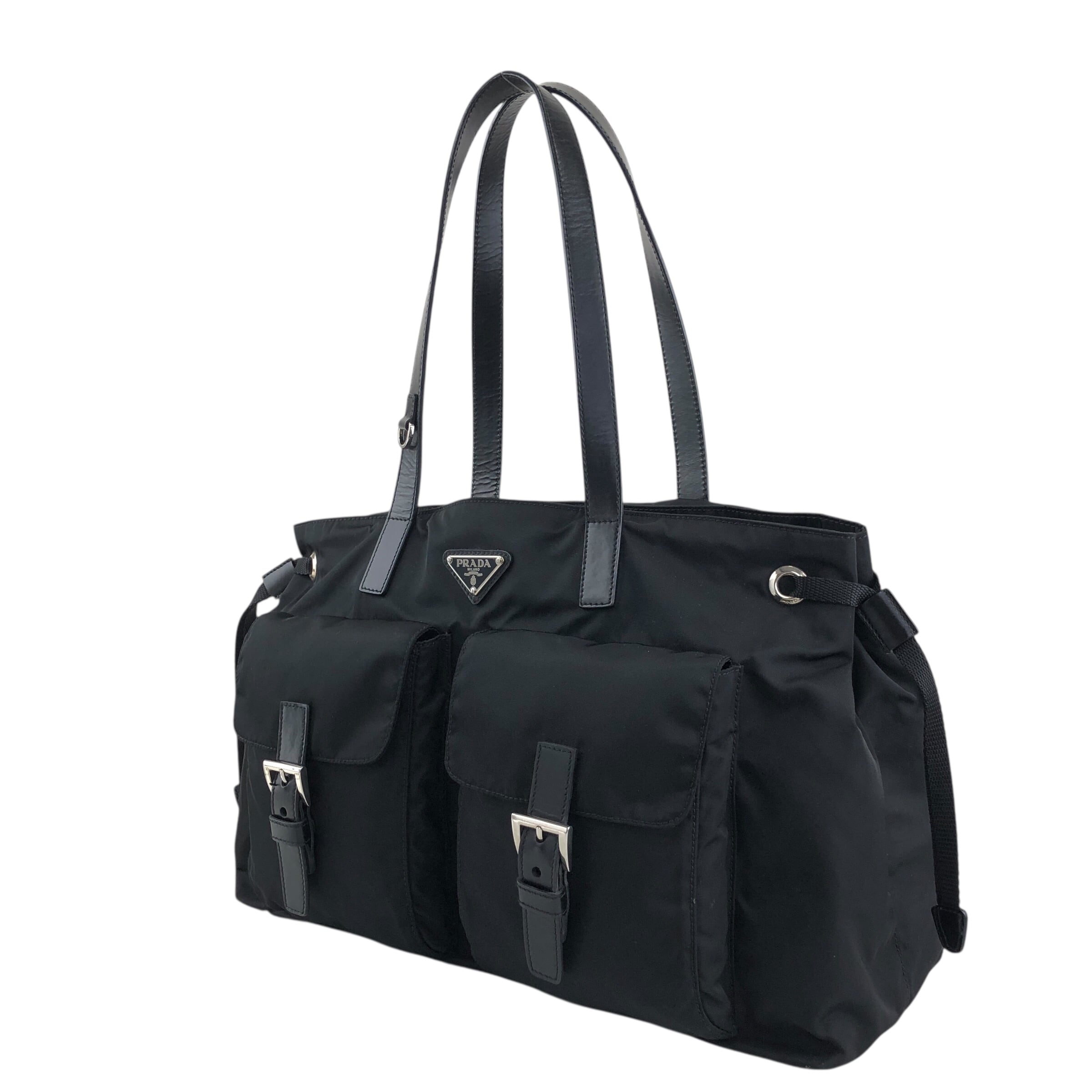 PRADA トートバッグ ブラック トライアングルロゴ ナイロン ダブルポケット