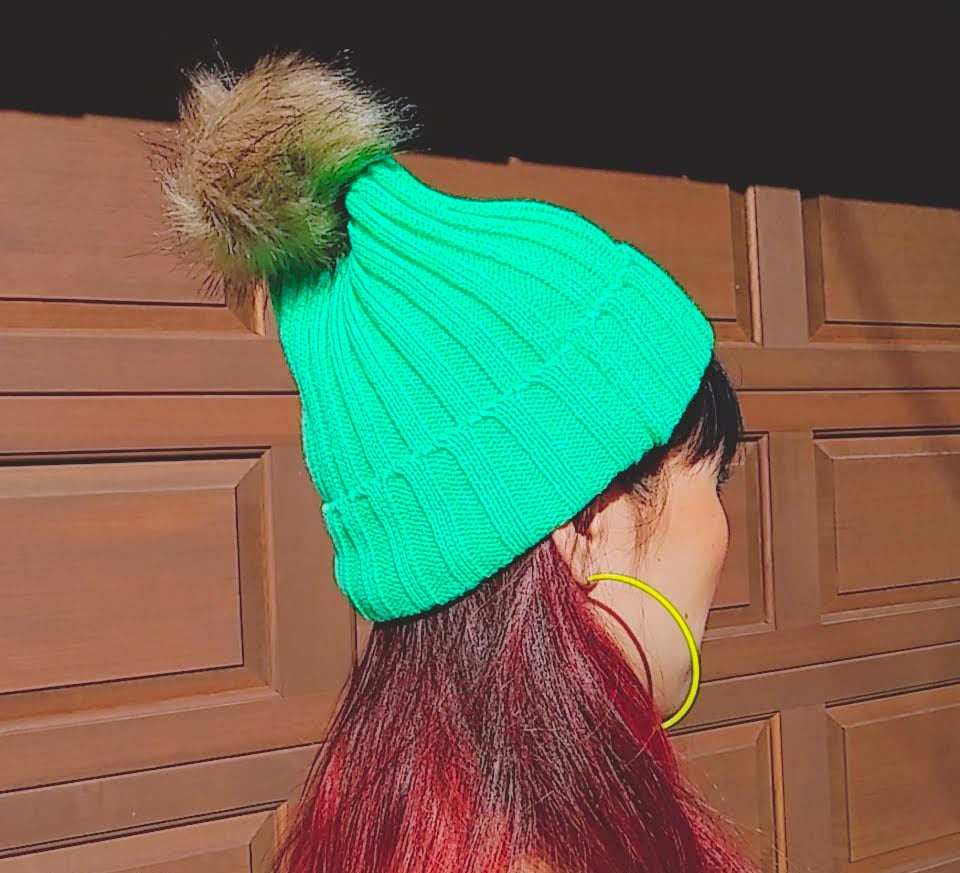 GOLFFICKERS 緑色 ポンポン付きニット帽 ニット帽 帽子 ファー