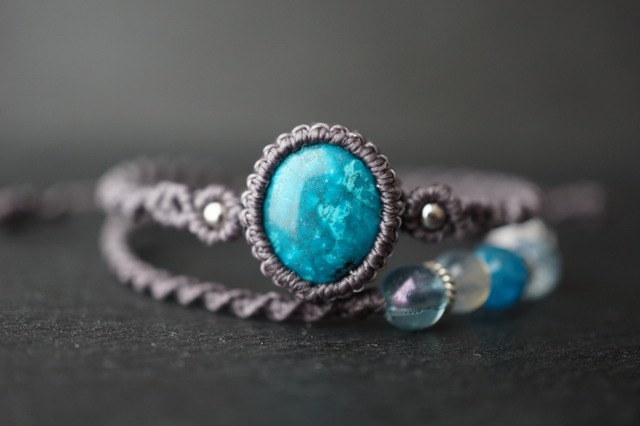 【15㎝サイズ固定1点物】地球みたいなクリソコラの二重マクラメブレスレット<情緒安定・表現力の向上>