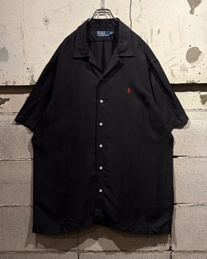 【Caka otto】90's “Polo by Ralph Lauren” Rare Black Color Vintage Linen × Silk S/S Shirt